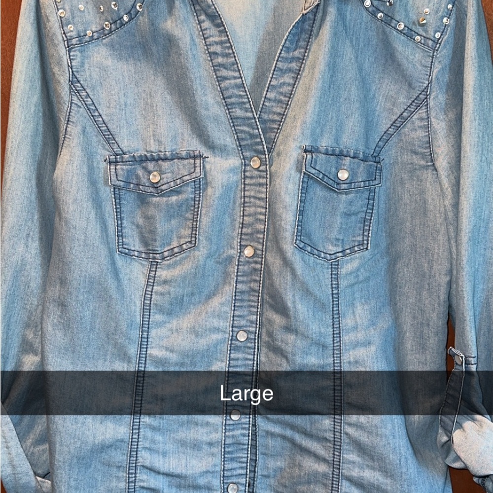 Studded Denim Button-Up Shirt
